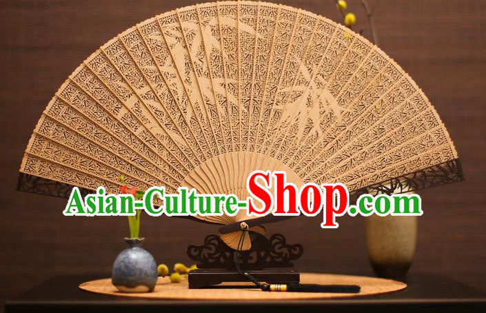Traditional Chinese Crafts Sandalwood Bamboo Leaves Folding Fan Sandal Fans for Women