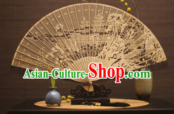 Traditional Chinese Crafts Sandalwood Tower Folding Fan Sandal Fans for Women