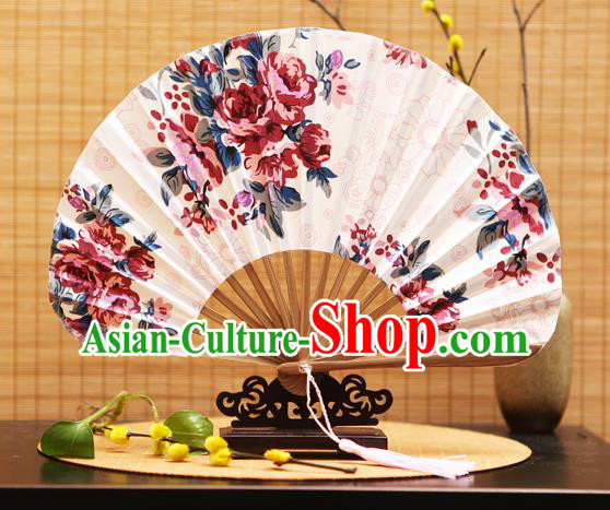 Traditional Chinese Crafts Shell Silk Folding Fan Printing Flowers Bamboo Fans for Women