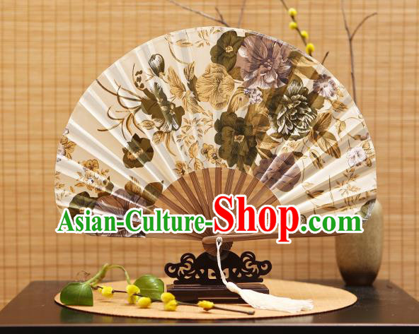 Traditional Chinese Crafts Shell Silk Folding Fan Ink Painting Flowers Bamboo Fans for Women