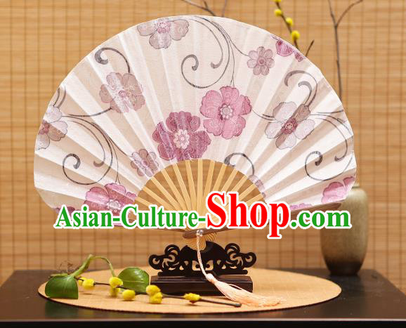 Traditional Chinese Crafts Shell Silk Folding Fan Ink Painting Purple Flowers Bamboo Fans for Women