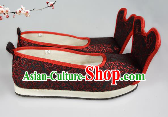 Asian Chinese Wedding Shoes Black Embroidered Shoes, Traditional China Princess Shoes Bride Hanfu Shoes