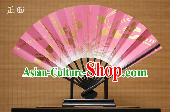 Traditional Chinese Crafts Printing Orchid Pink Paper Folding Fan Sensu Fans for Women