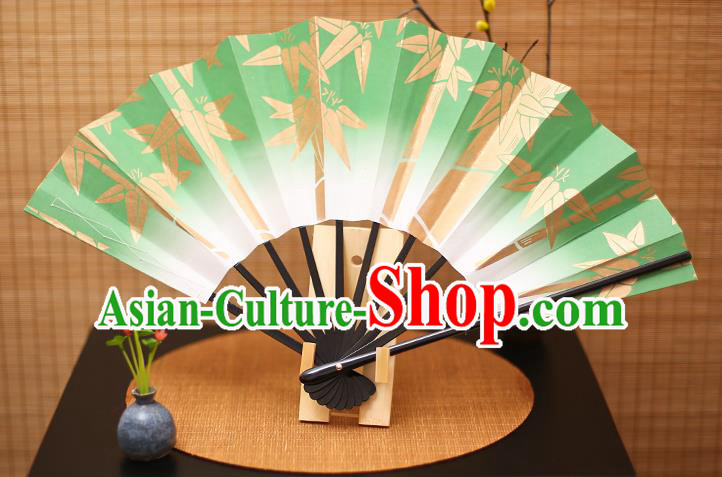 Traditional Chinese Crafts Printing Bamboo Green Paper Folding Fan Sensu Fans for Women