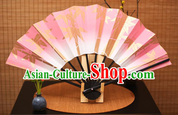Traditional Chinese Crafts Printing Bamboo Pink Paper Folding Fan Sensu Fans for Women