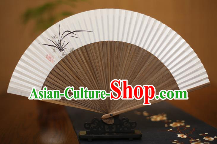 Traditional Chinese Crafts Ink Painting Orchid Folding Fan Paper Fans for Men