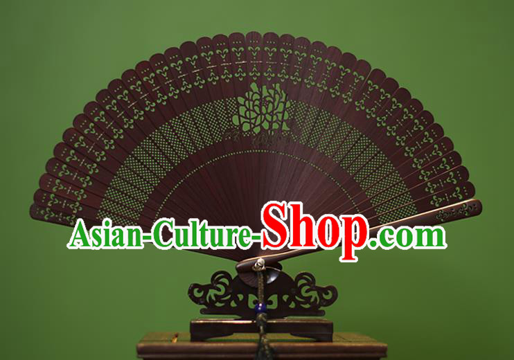 Traditional Chinese Crafts Folding Fan Hollow Out Rose Bamboo Fans for Women