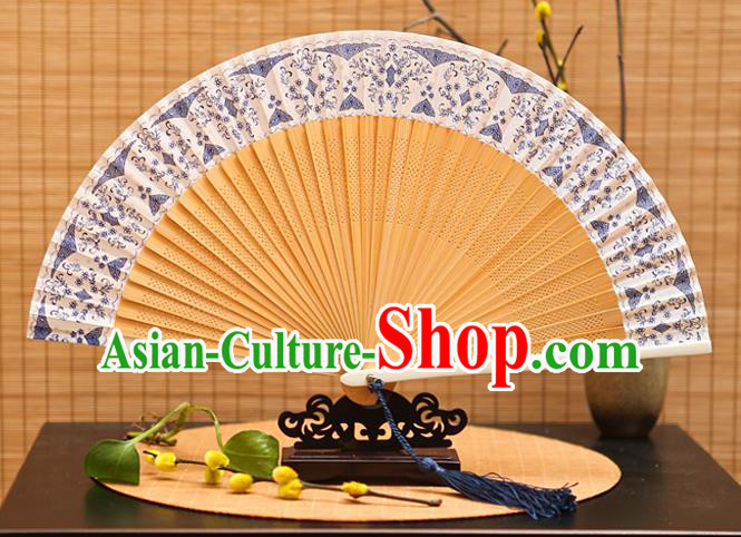 Traditional Chinese Crafts Blue Silk Folding Fan Sensu Fans for Women