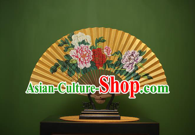 Traditional Chinese Crafts Printing Peony Folding Fan, China Beijing Opera Paper Fans for Men