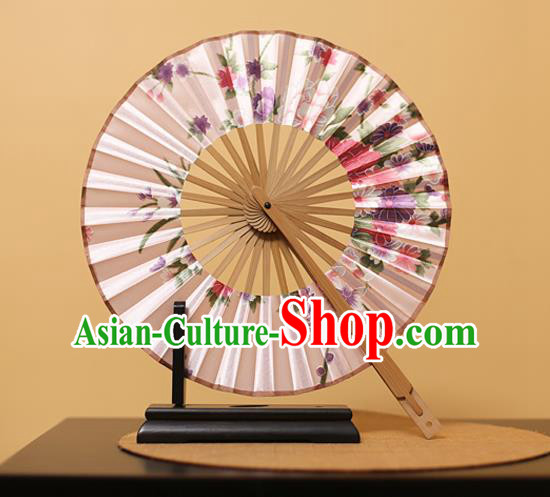 Traditional Chinese Crafts Printing Peony Light Pink Silk Folding Fan, China Beijing Opera Round Fans for Women