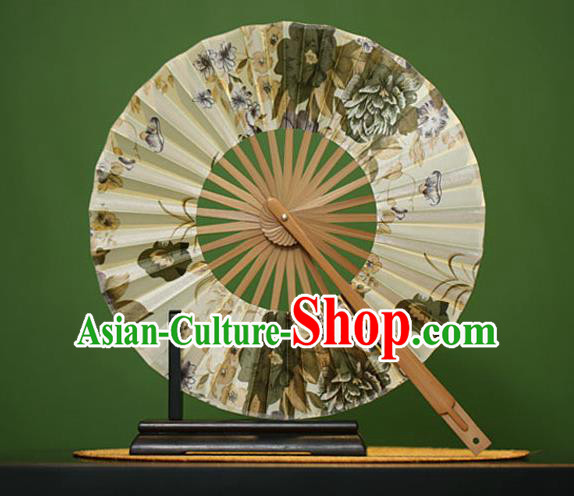 Traditional Chinese Crafts Ink Painting Flowers Silk Folding Fan, China Beijing Opera Round Fans for Women
