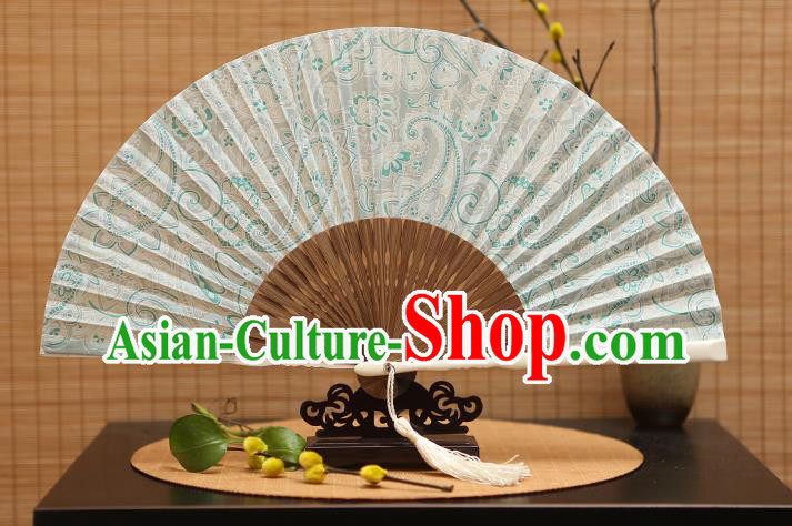 Traditional Chinese Crafts Printing Green Folding Fan, China Beijing Opera Silk Fans for Women