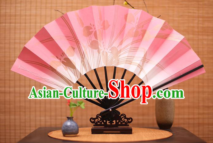 Traditional Chinese Crafts Printing Orchid Pink Paper Folding Fan Sensu Fans for Women