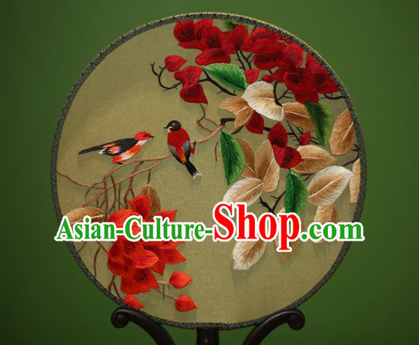 Traditional Chinese Crafts Embroidered Flowers Birds Round Fan, China Palace Fans Princess Silk Circular Fans for Women