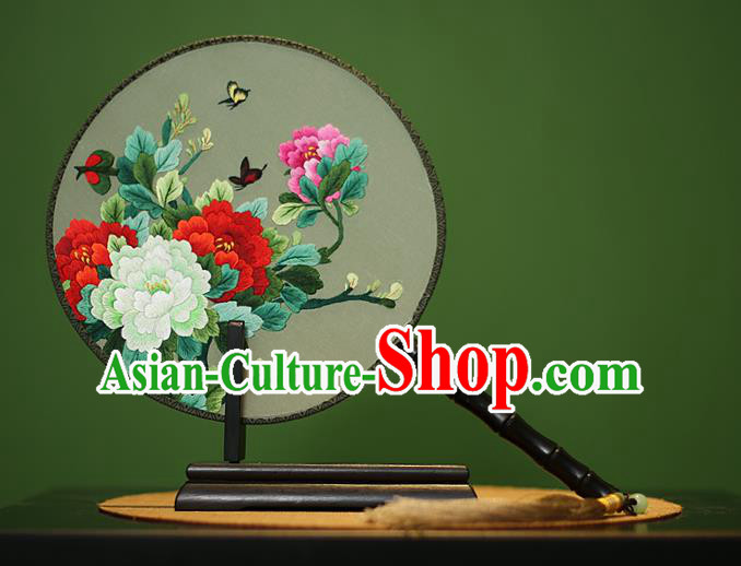 Traditional Chinese Crafts Embroidered Flowers Round Fan, China Palace Fans Princess Silk Circular Fans for Women