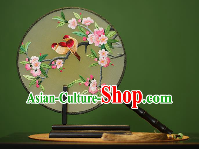 Traditional Chinese Crafts Embroidered Birds Flowers Round Fan, China Palace Fans Princess Silk Circular Fans for Women
