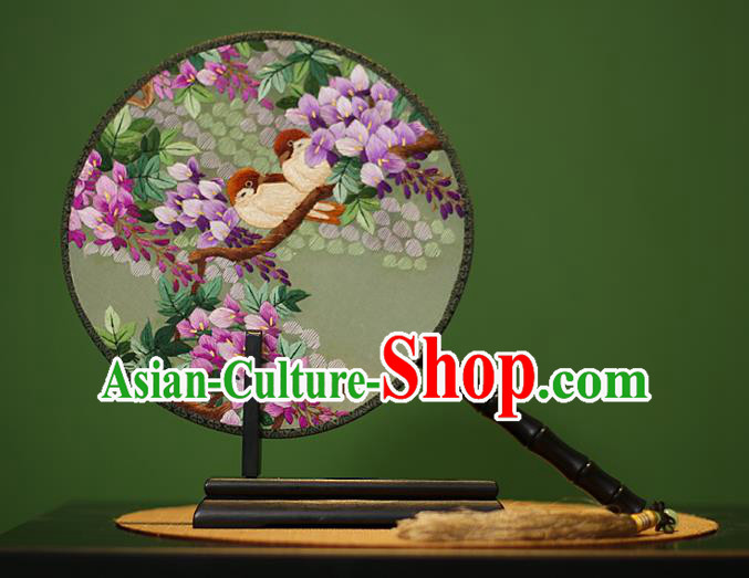 Traditional Chinese Crafts Embroidered Purple Flowers Round Fan, China Palace Fans Princess Silk Circular Fans for Women