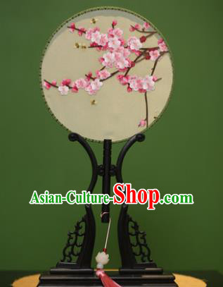 Traditional Chinese Crafts Embroidered Peach Blossom Butterfly Round Fan, China Palace Fans Princess Silk Circular Fans for Women