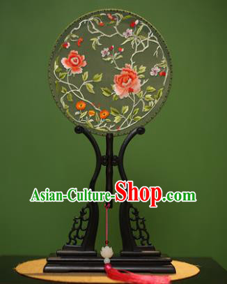 Traditional Chinese Crafts Embroidered Peony Butterfly Round Fan, China Palace Fans Princess Silk Circular Fans for Women