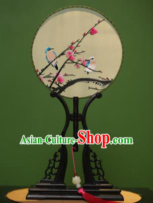 Traditional Chinese Crafts Embroidered Birds Round Fan, China Palace Fans Princess Silk Circular Fans for Women