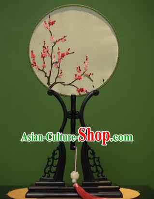 Traditional Chinese Crafts Embroidered Wintersweet Round Fan, China Palace Fans Princess Silk Circular Fans for Women