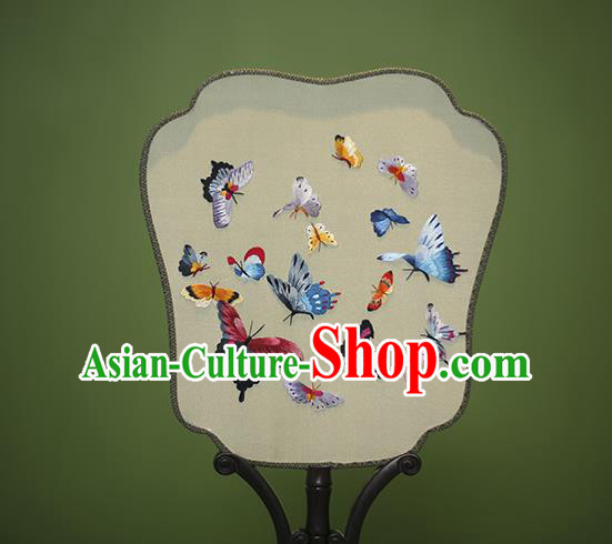 Traditional Chinese Crafts Embroidered Butterfly Silk Fan, China Palace Fans Princess Square Fans for Women
