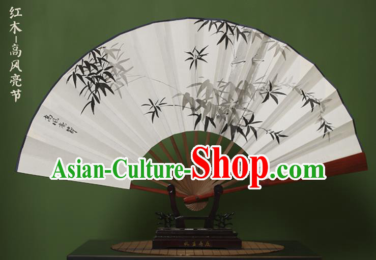 Traditional Chinese Crafts Ink Painting Bamboo Folding Fan, China Handmade Xuan Paper Fans for Men