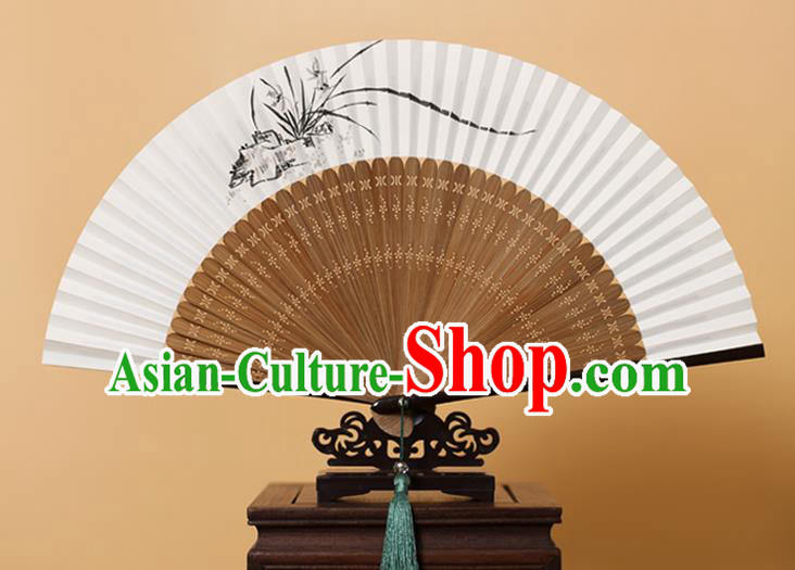 Traditional Chinese Crafts Hand Painting Orchid Folding Fan, China Handmade Xuan Paper Fans for Men