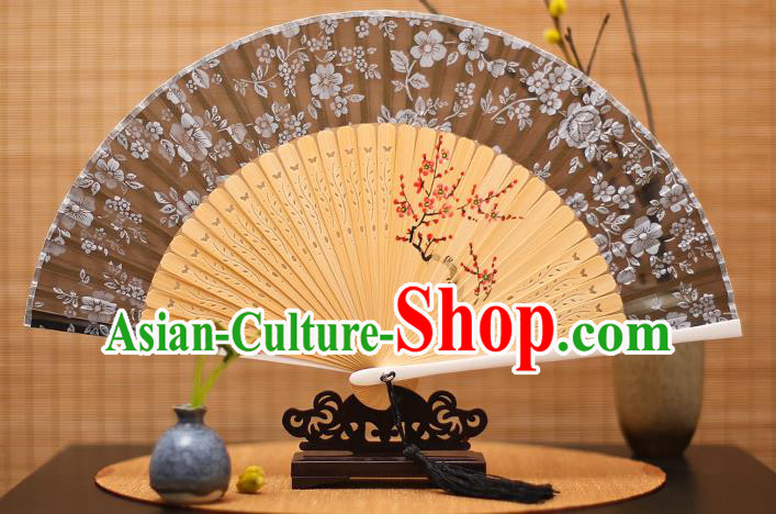 Traditional Chinese Crafts Folding Fan, China Printing Plum Blossom Silk Fans for Women