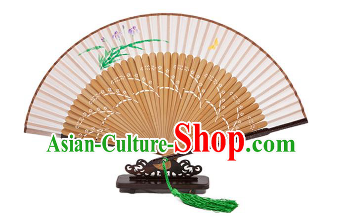 Traditional Chinese Crafts Folding Fan, China Printing Orchid Silk Fans for Women