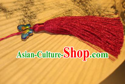 Traditional Chinese Crafts Folding Fan Pendant Red Tassel Fan Accessories for Women