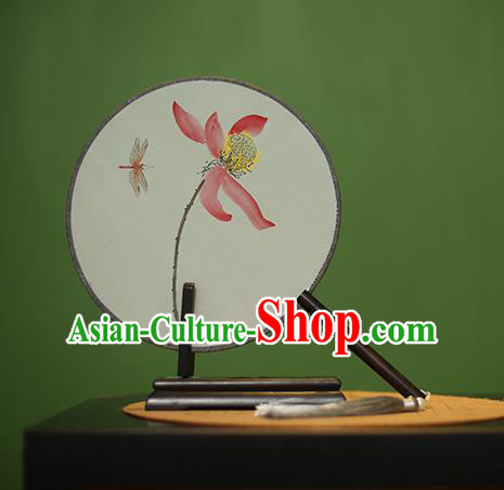 Traditional Chinese Crafts Round Silk Fan, China Palace Fans Princess Printing Lotus Circular Fans for Women