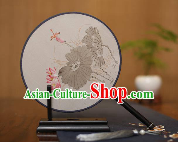 Traditional Chinese Crafts Round Silk Fan, China Palace Fans Princess Printing Lotus Circular Fans for Women