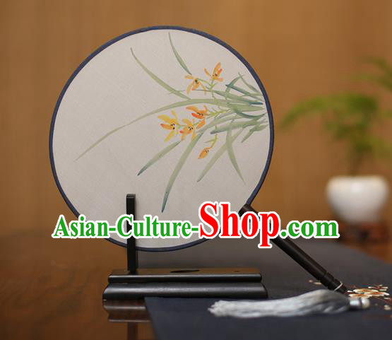 Traditional Chinese Crafts Round Silk Fan, China Palace Fans Princess Printing Orchid Circular Fans for Women