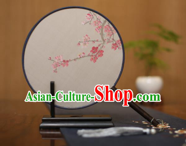 Traditional Chinese Crafts Round Silk Fan, China Palace Fans Princess Printing Pink Wintersweet Circular Fans for Women