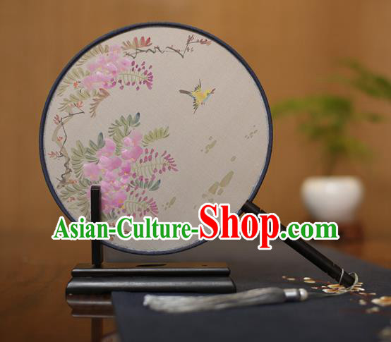 Traditional Chinese Crafts Round Silk Fan, China Palace Fans Princess Printing Bird Circular Fans for Women