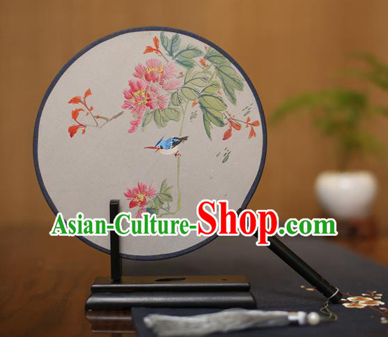 Traditional Chinese Crafts Round Silk Fan, China Palace Fans Princess Printing Flowers and Bird Circular Fans for Women