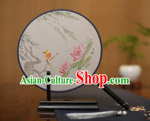 Traditional Chinese Crafts Round Silk Fan, China Palace Fans Princess Printing Lotus Circular Fans for Women