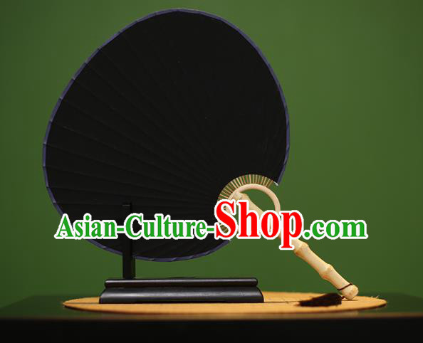 Traditional Chinese Crafts Black Xuan Paper Fan, Chinese Art Paper Palace Fans Bamboo Handle Fans for Women