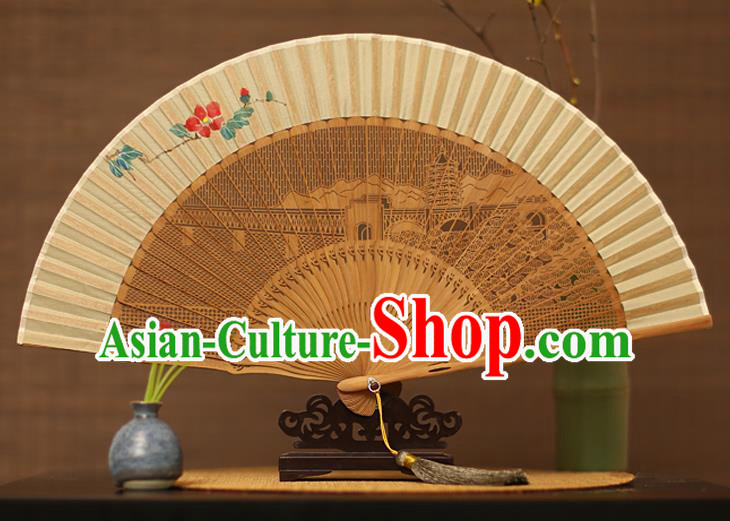 Traditional Chinese Crafts Hand Painting Flower Silk Folding Fan, China Handmade Hollow Out Bamboo Fans for Women