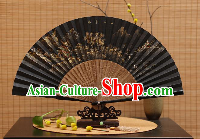 Traditional Chinese Crafts Hand Painting Landscape Silk Folding Fan, China Handmade Bamboo Fans for Women