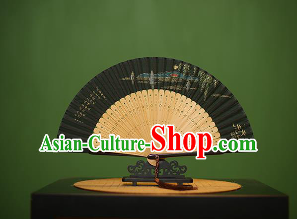 Traditional Chinese Crafts Hand Painting West Lake Silk Folding Fan, China Handmade Bamboo Fans for Women