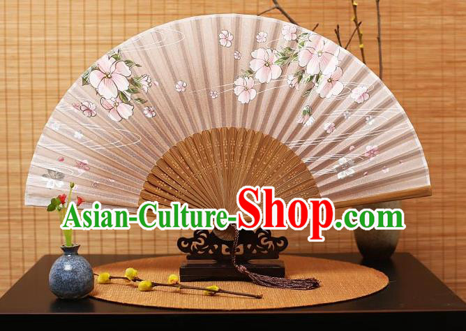 Traditional Chinese Crafts Printing Flowers Pink Folding Fan, China Handmade Bamboo Fans for Women