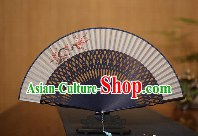 Traditional Chinese Crafts Printing Wintersweet Folding Fan, China Handmade Bamboo Fans for Women