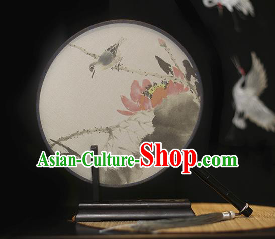 Traditional Chinese Crafts Printing Lotus Silk Round Fan, China Palace Fans Princess Circular Fans for Women