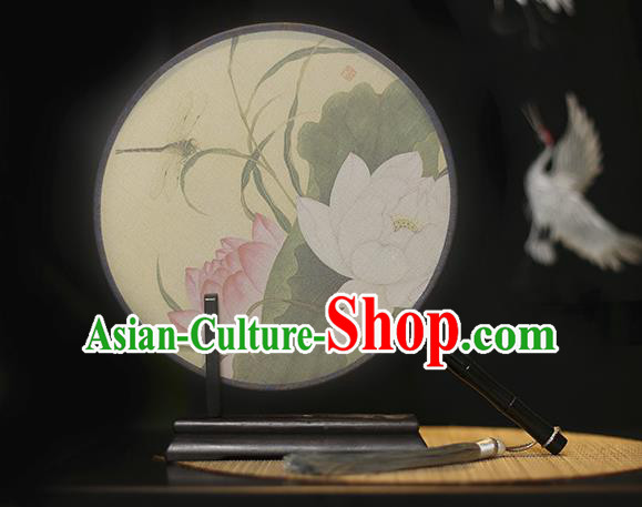 Traditional Chinese Crafts Printing Lotus Silk Round Fan, China Palace Fans Princess Circular Fans for Women