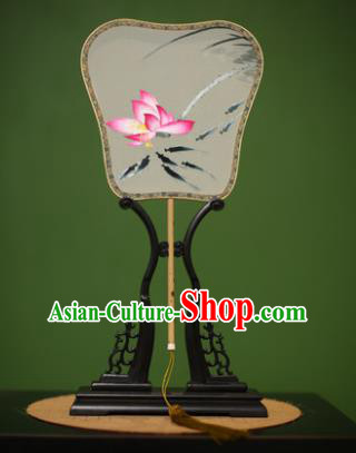 Traditional Chinese Crafts Suzhou Embroidery Silk Fan, China Palace Fans Princess Embroidered Lotus Flowers Fans for Women