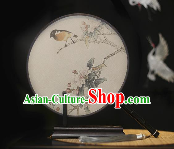 Traditional Chinese Crafts Printing Flowers Bird Silk Round Fan, China Palace Fans Princess Circular Fans for Women