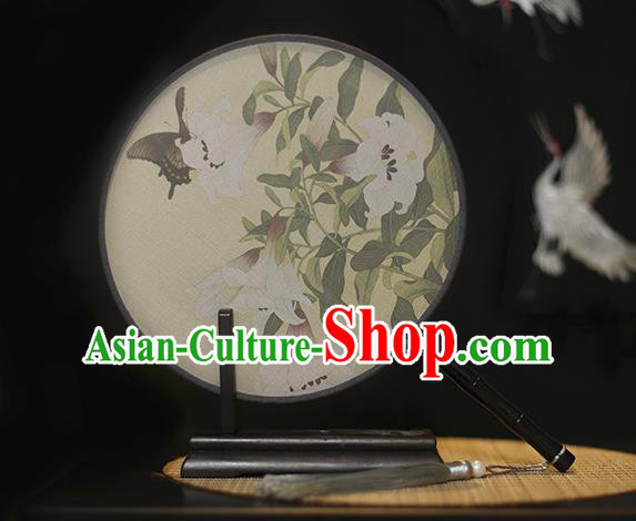 Traditional Chinese Crafts Printing Flowers Butterfly Silk Round Fan, China Palace Fans Princess Circular Fans for Women