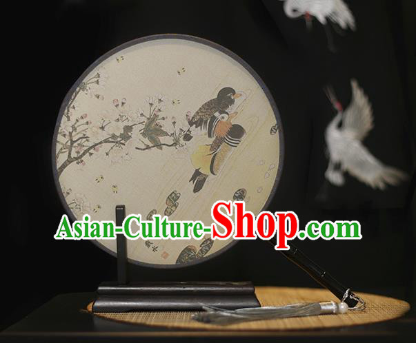 Traditional Chinese Crafts Printing Mandarin Duck Silk Round Fan, China Palace Fans Princess Circular Fans for Women